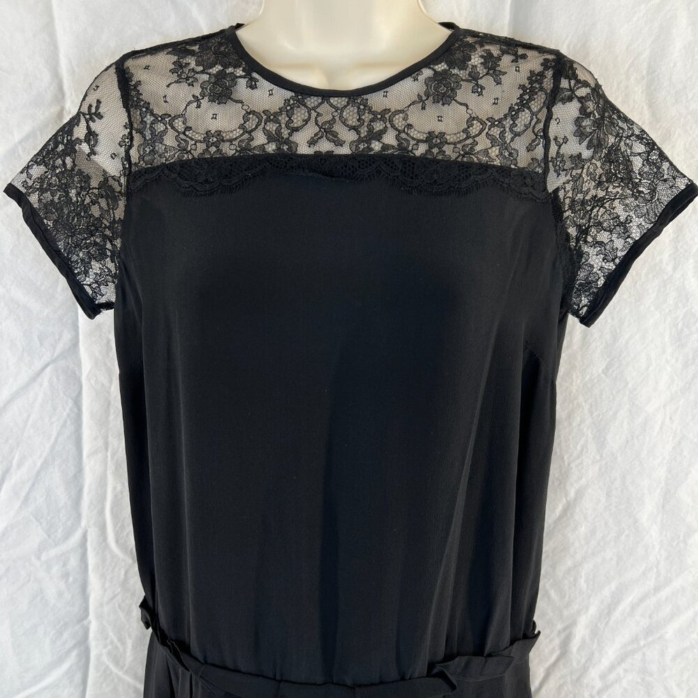 Maje Black Silk Lace Shoulder Shift Dress $295 - Picture 3 of 14